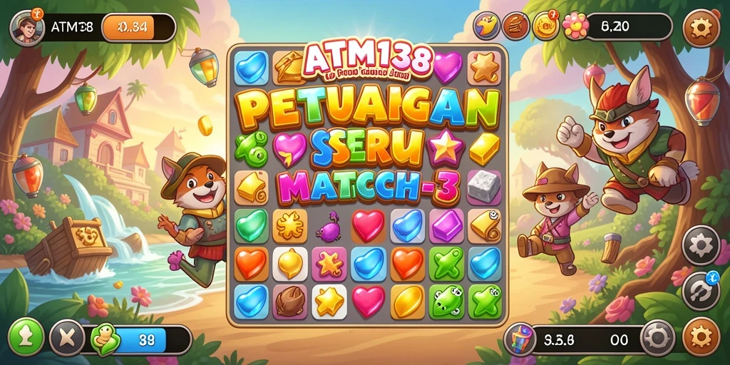 Screenshot utama ATM138 menampilkan gameplay seru dalam permainan Match-3.