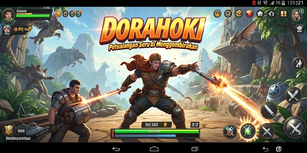 Tampilan dinamis dari gameplay seru DORAHOKI saat bertarung.