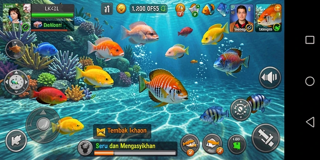 Tampilan gameplay Tembak Ikan yang menarik dan penuh warna.