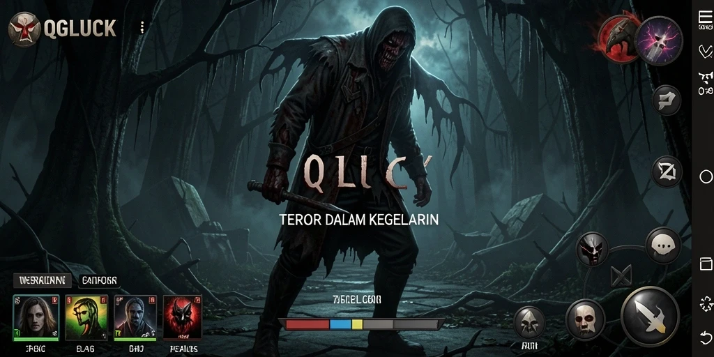 Tampilan gameplay QGLUCK yang menegangkan dan penuh misteri.