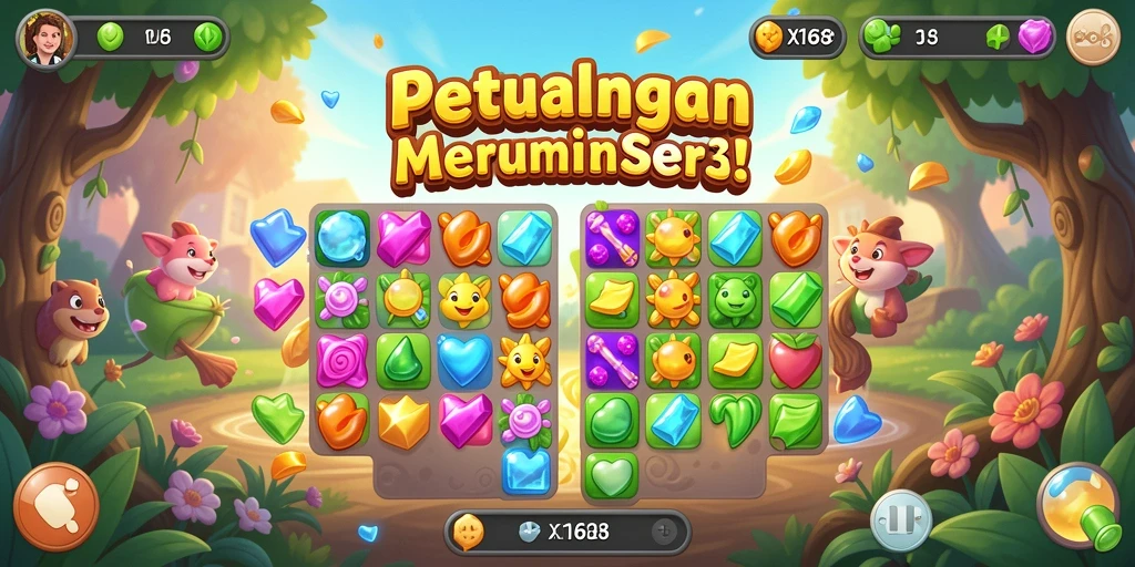 Menampilkan gameplay seru dalam X168 dengan kombinasi permata match-3.